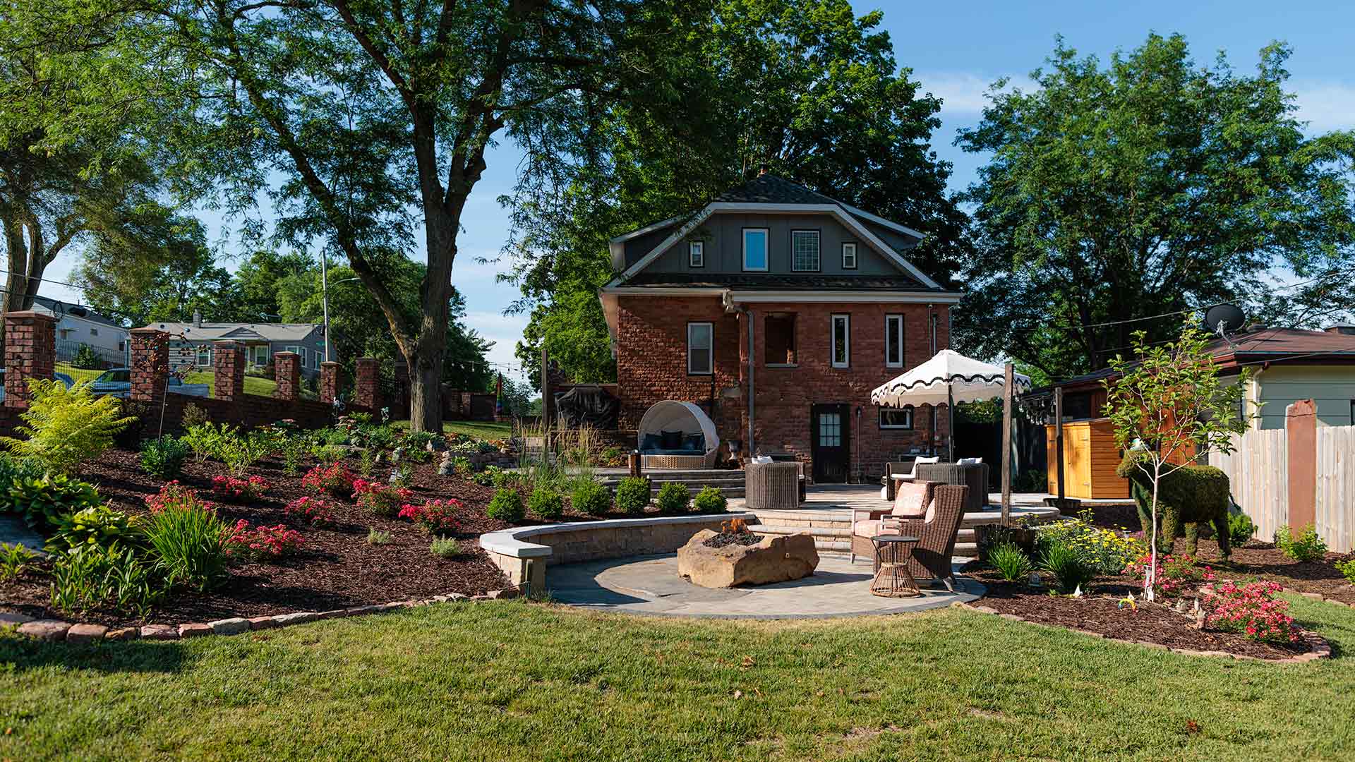 3-Tier Patio Project in Omaha, NE With a Fire Boulder & Fountain