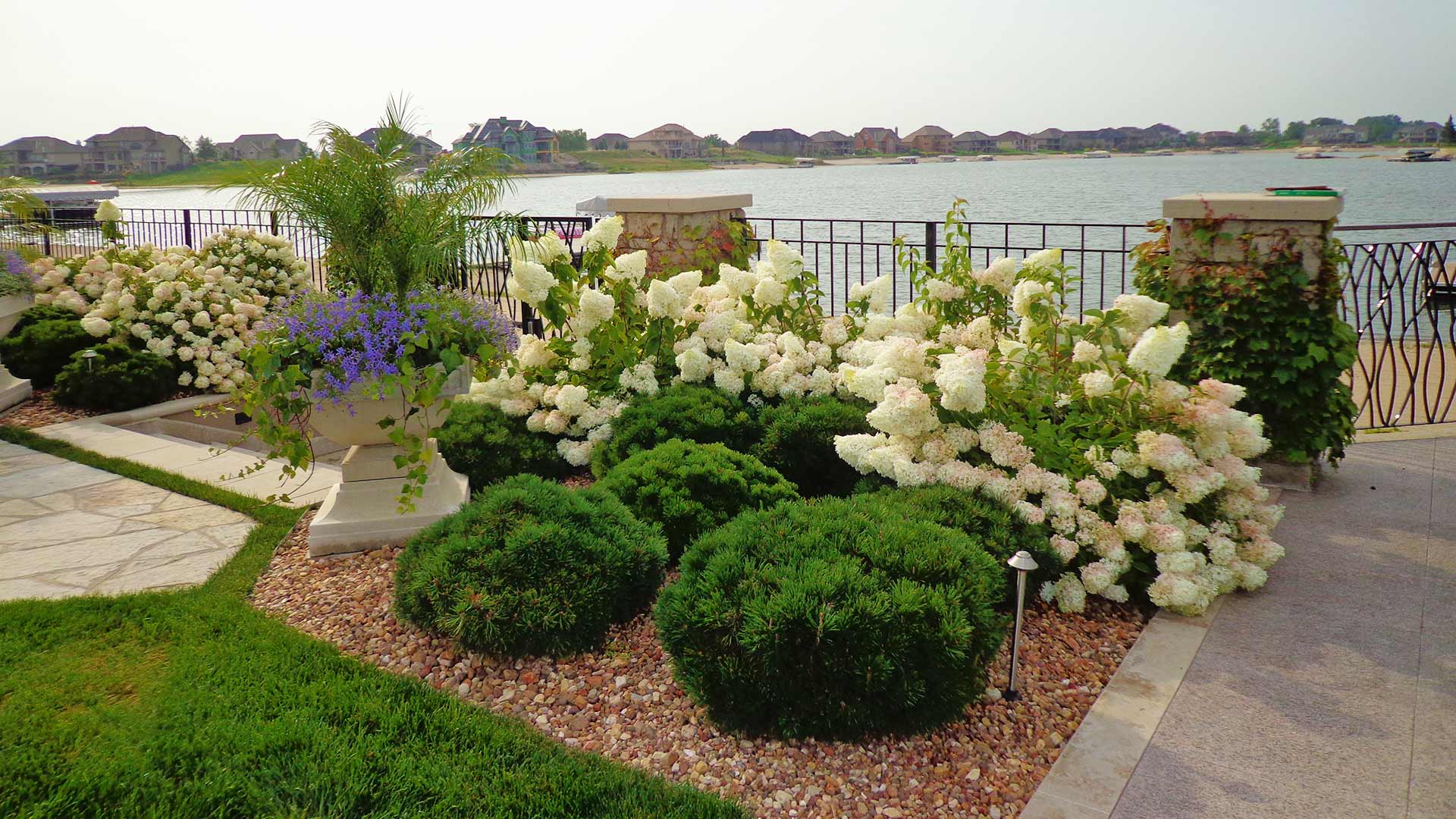 Landscaping with mulch installation and plantings in Omaha, NE.