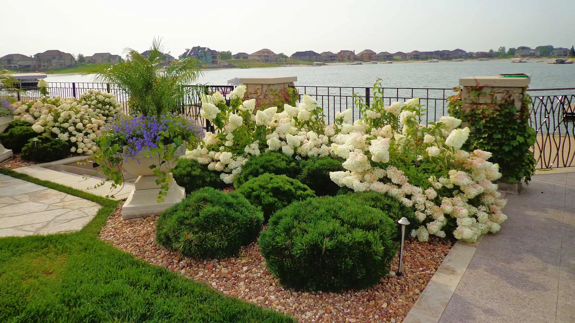 Landscaping with mulch installation and plantings in Omaha, NE.