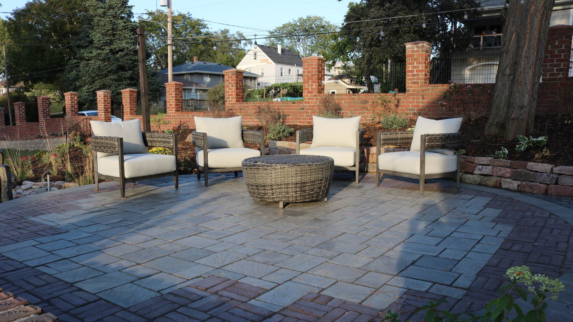 Patio installed with seating set in Fremont, NE.