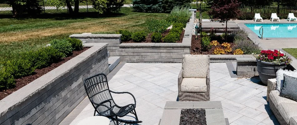 Retaining wall around a patio in Omaha, NE.