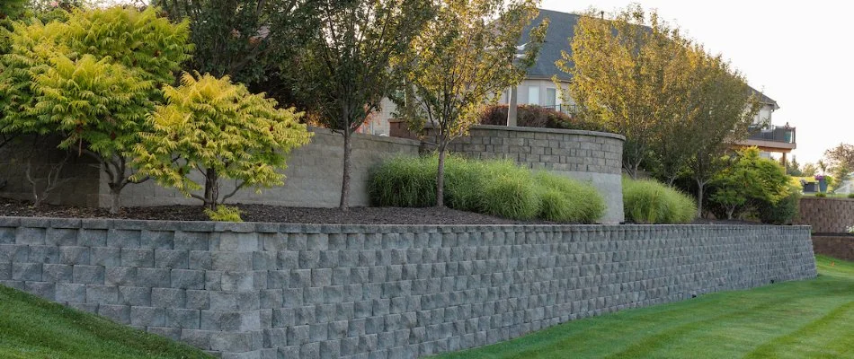 Retaining wall with landscaping in La Vista, NE.