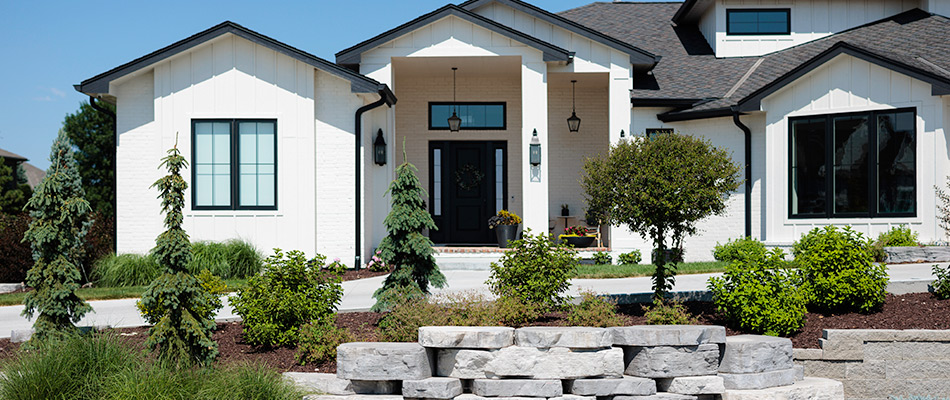 Stone croppings added to landscape bed project in Elkhorn, NE.